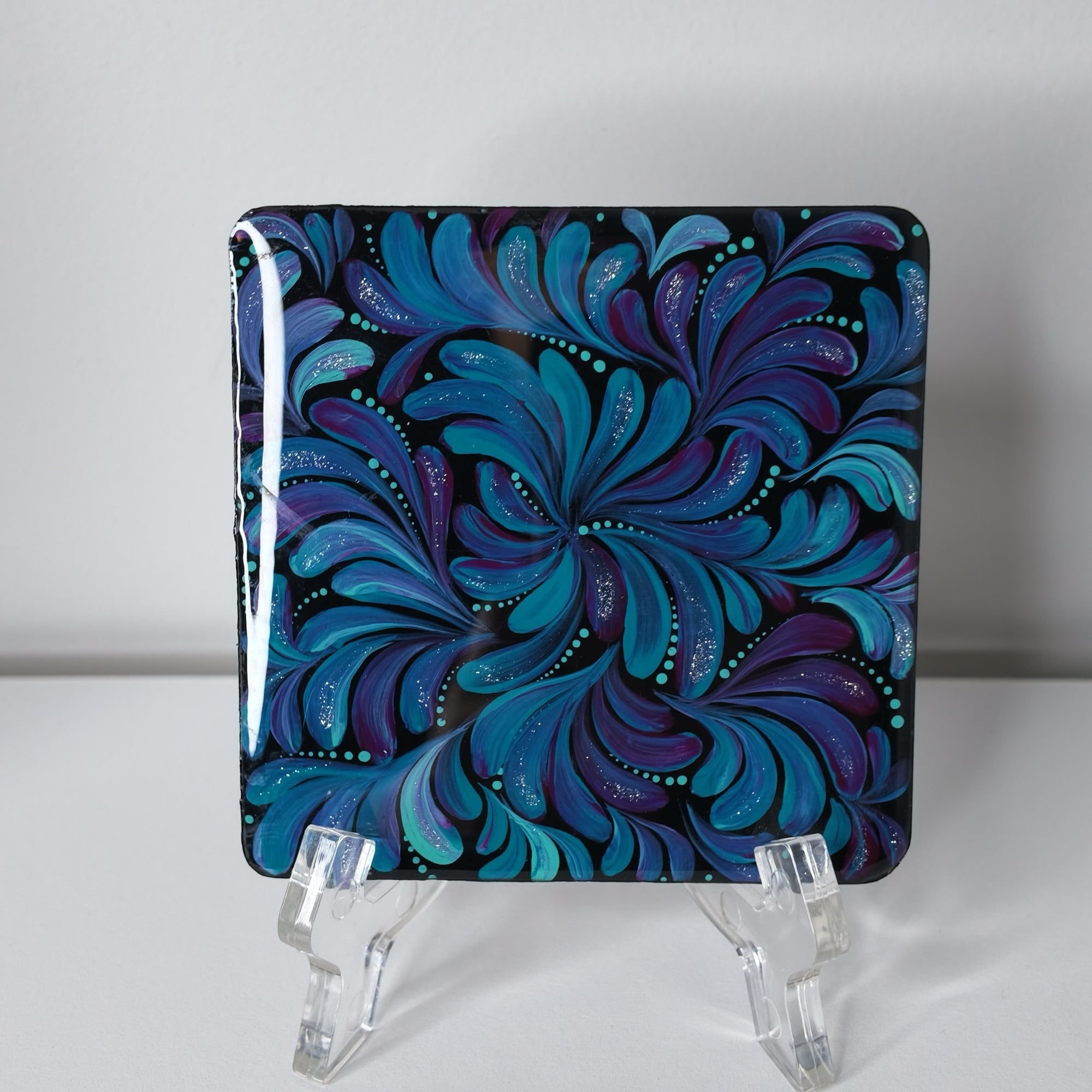 Blue Floral Wooden Coaster