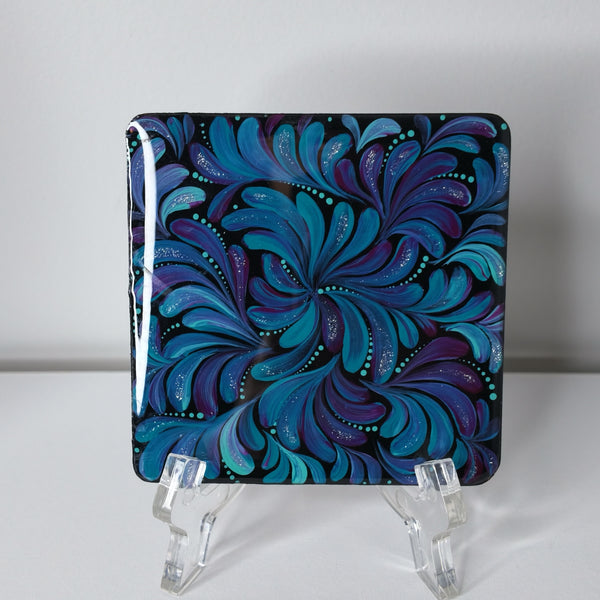 Blue Floral Wooden Coaster