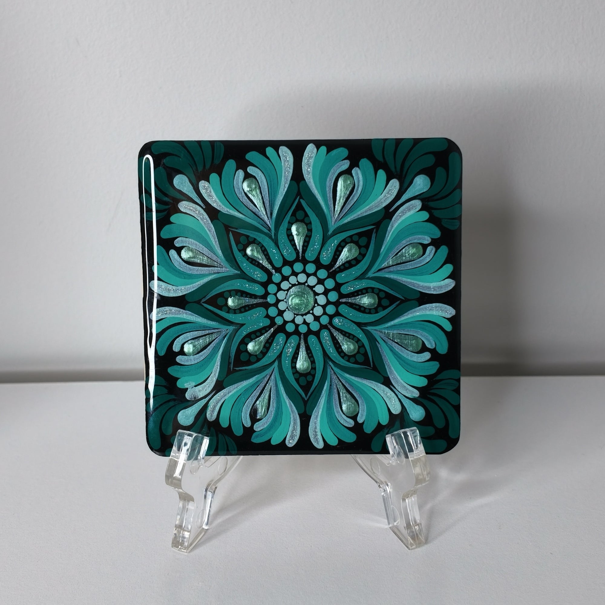 Teal Mandala Wooden Coaster