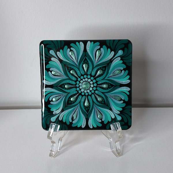 Teal Mandala Wooden Coaster