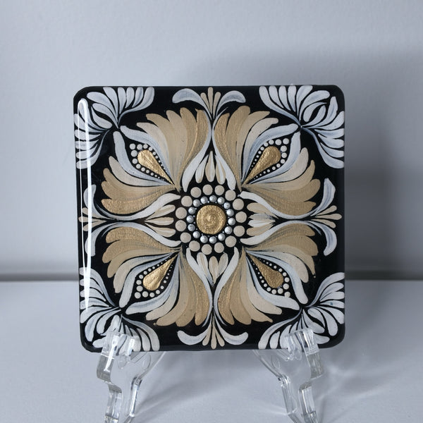 Black & Gold Floral Wooden Coaster