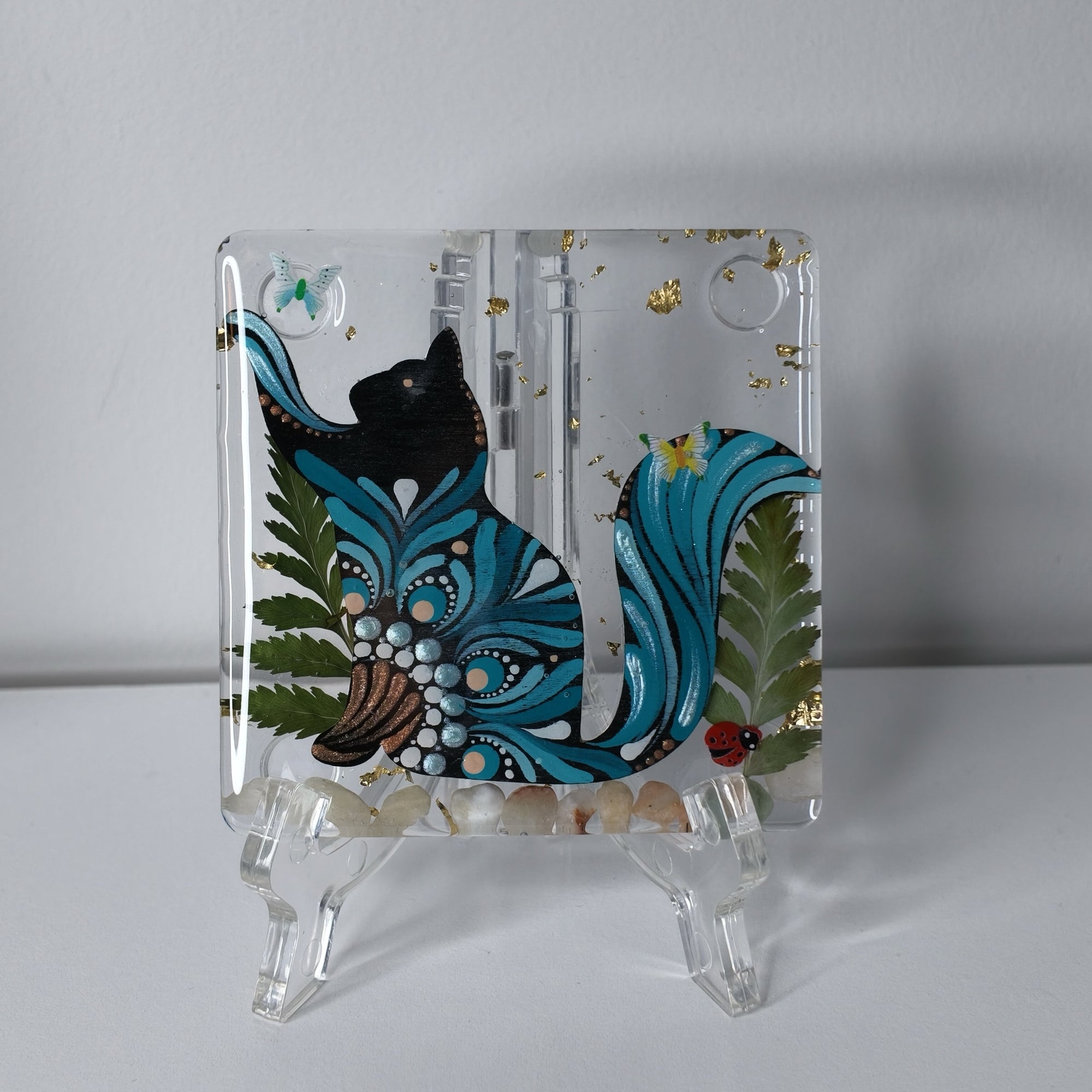 Blue Meadow Cat Resin Coaster