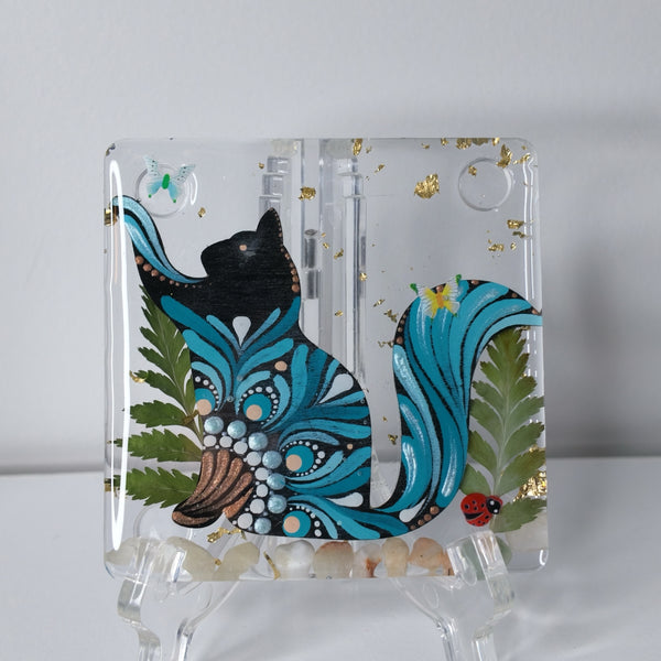 Blue Meadow Cat Resin Coaster