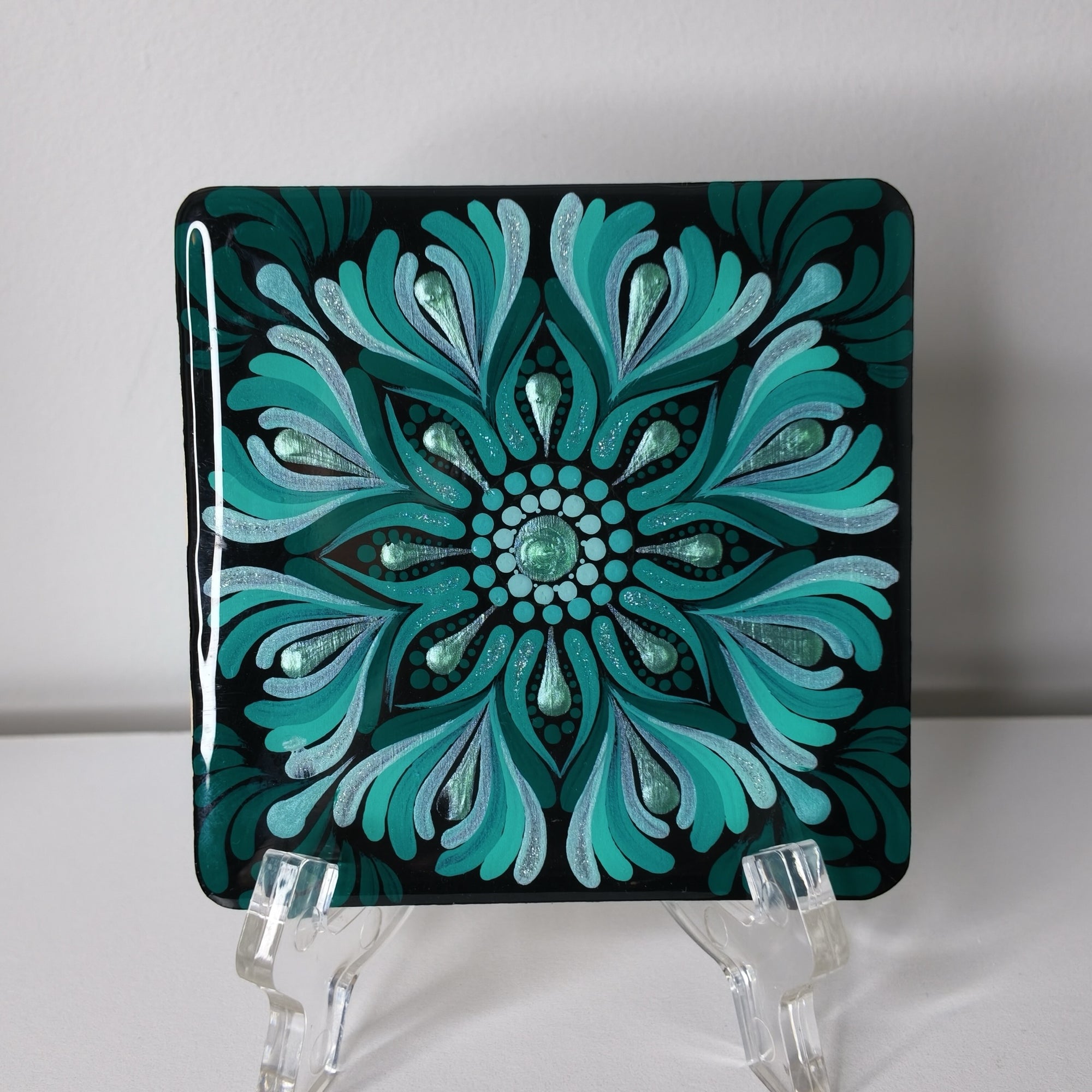 Teal Mandala Wooden Coaster