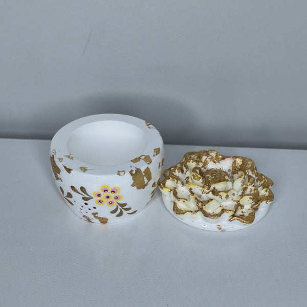 White & Gold Floral Eco Resin Trinket Box