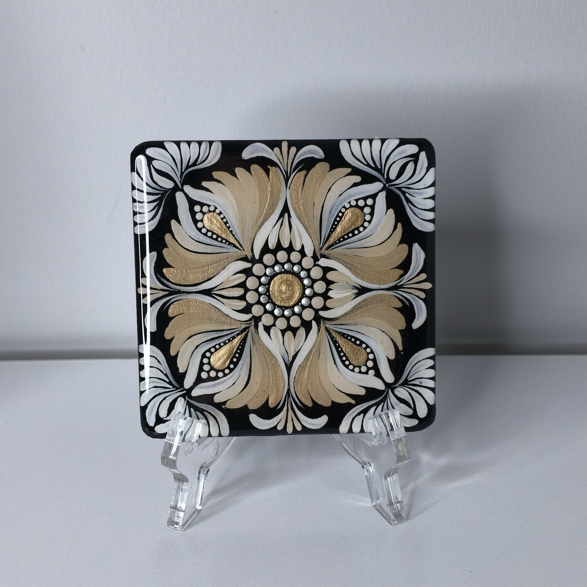 Black & Gold Floral Wooden Coaster