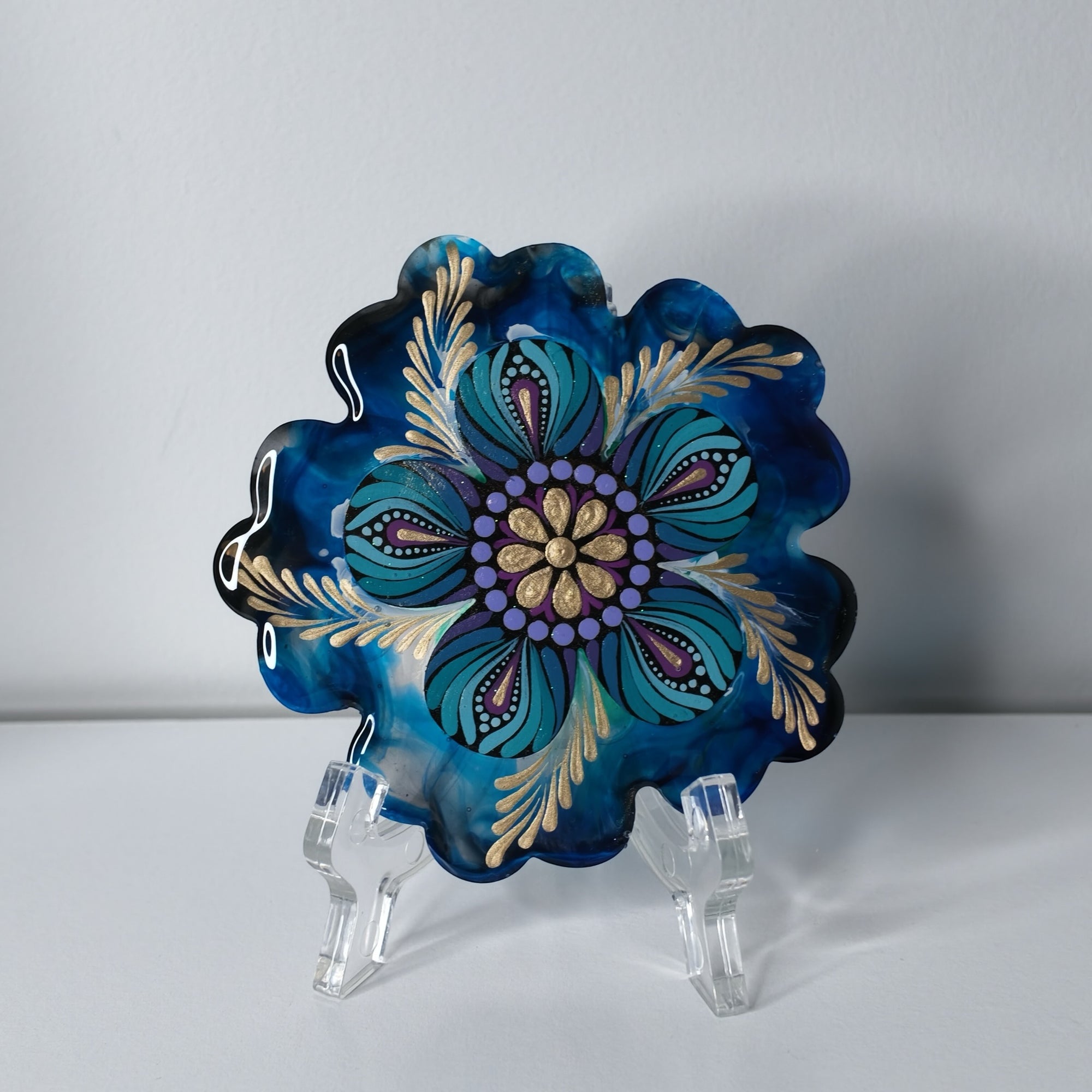 Blue & Gold Mandala Resin Coaster