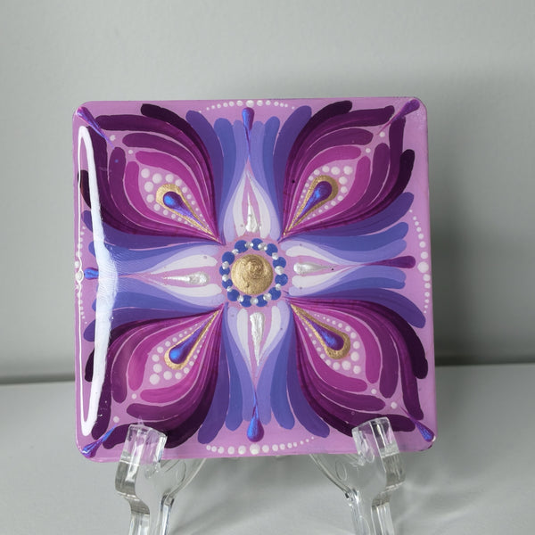Purple Floral Wooden Coaster