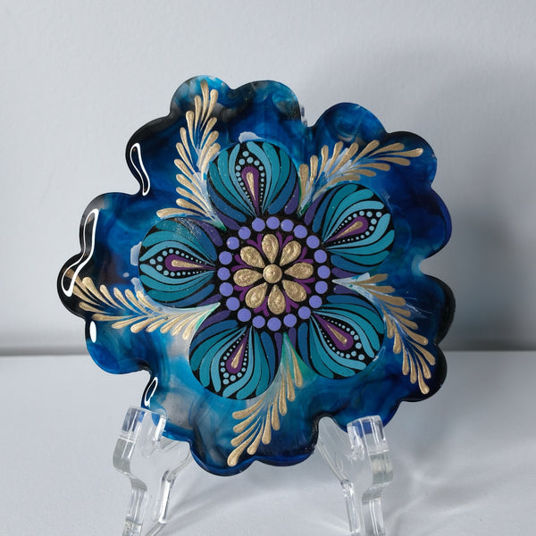 Blue & Gold Mandala Resin Coaster
